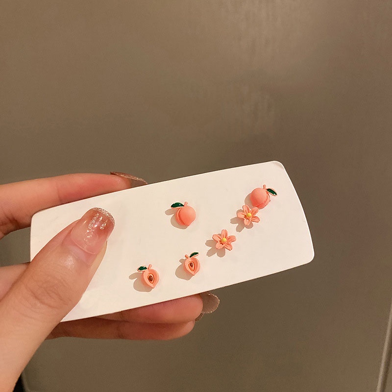3 Pairs Sweet  Women Pink  Peach Fruits Jewlry Earrings Stud