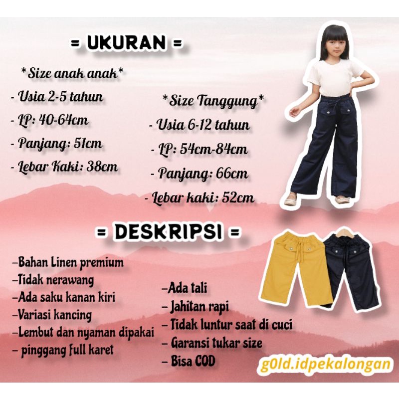 (BISA COD) KULOT ANAK LINEN IMPORT|| KULOT|| CELANA ANAK|| PAKAIAN ANAK PEREMPUAN|| KULOT LINEN|| KULOT LINEN PREMIUM|| || KULOT ANAK|| ANAK|| IMPORT||