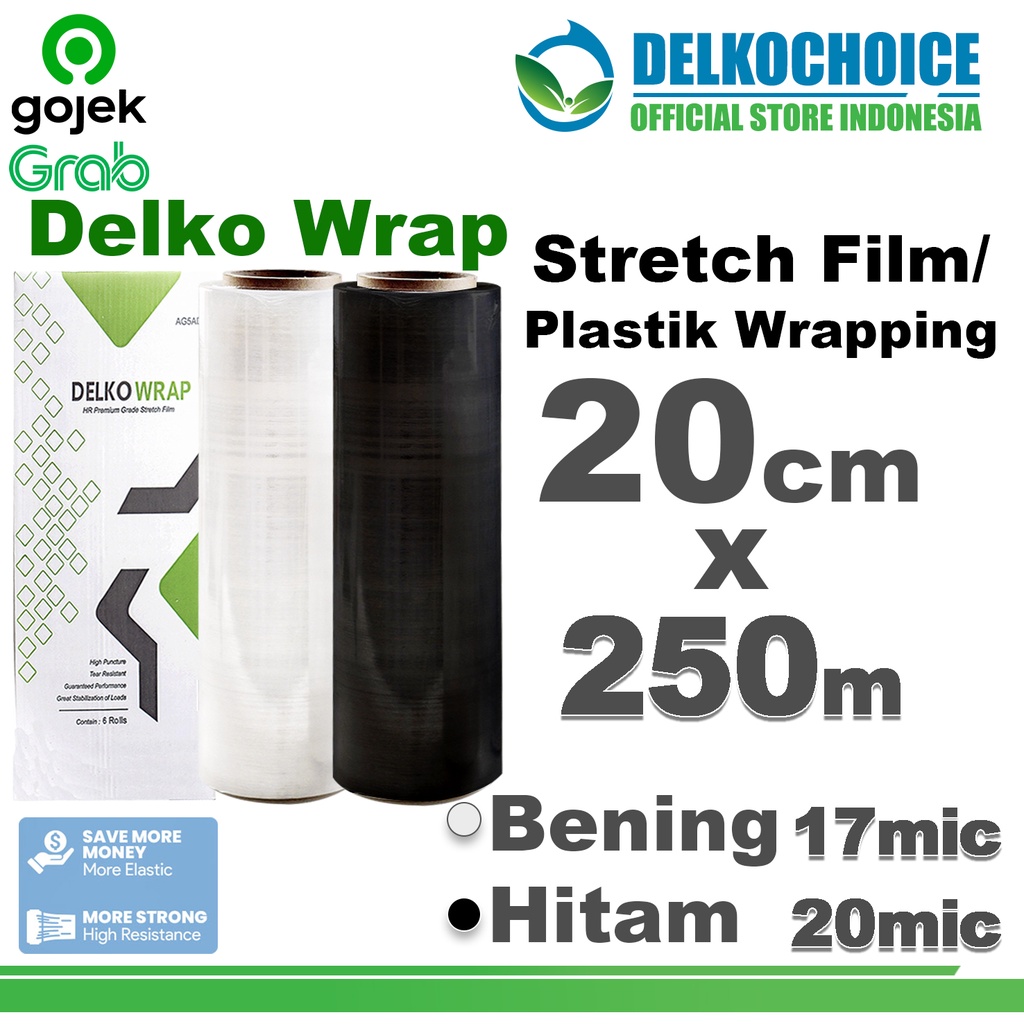 

Plastik Wraping Stretch Film 20cm x 250meter WRAPPING Pembungkus DELKOWRAP GOJEK GRAB /DUS