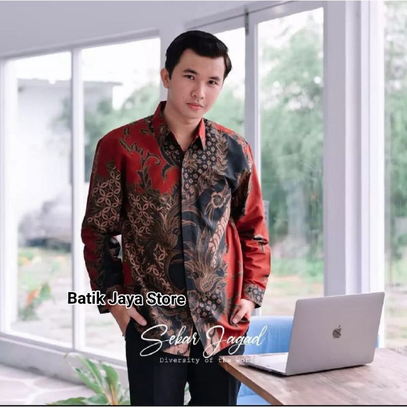 Batik Pria Lengan Panjang BATIK JAYA STORE HRB026 motif KERATONAN Kode 002 size M L XL XXL Reguler