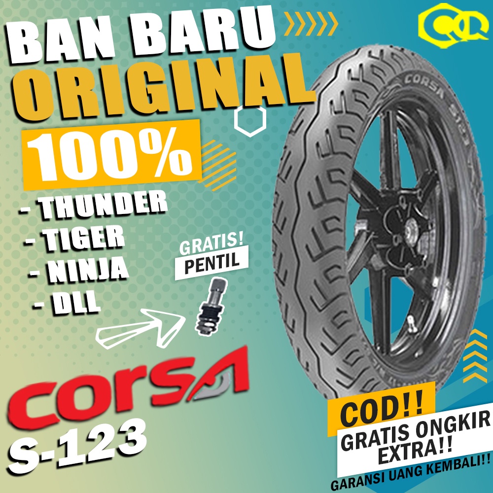 BAN MOTOR CORSA S123 TUBLES RING 18 SEPASANG BAN TUBLES MOTOR RING 18 TUBELESS AKSESORIS BAN SEPEDA MOTOR BAN CORSA S123 RING 18 TUBLES