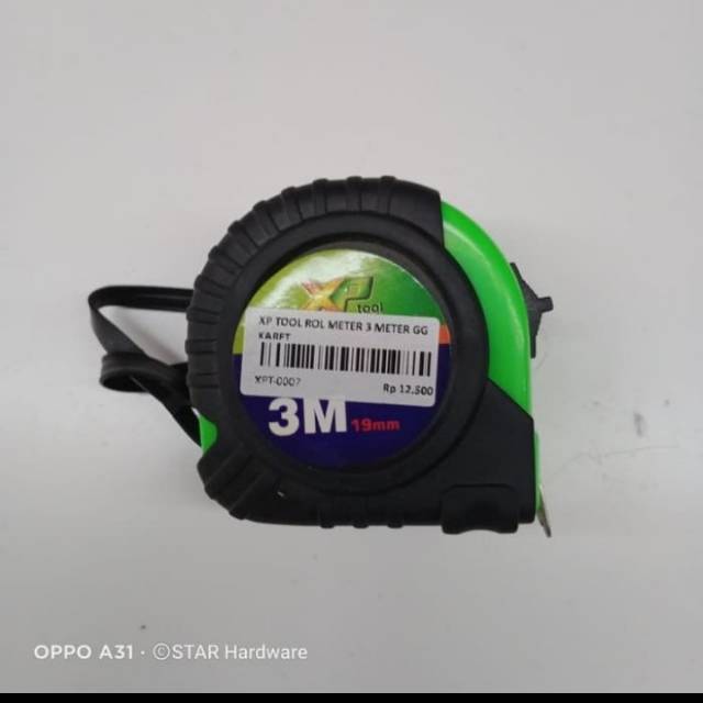 XP TOOL METERAN 3 METER GAGANG KARET WARNA HIJAU HITAM