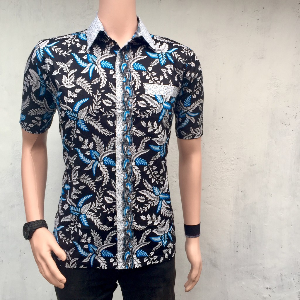 KEMEJA BATIK PRIA MODERN LENGAN PENDEK BLARAK BIRU FASHION PRIA