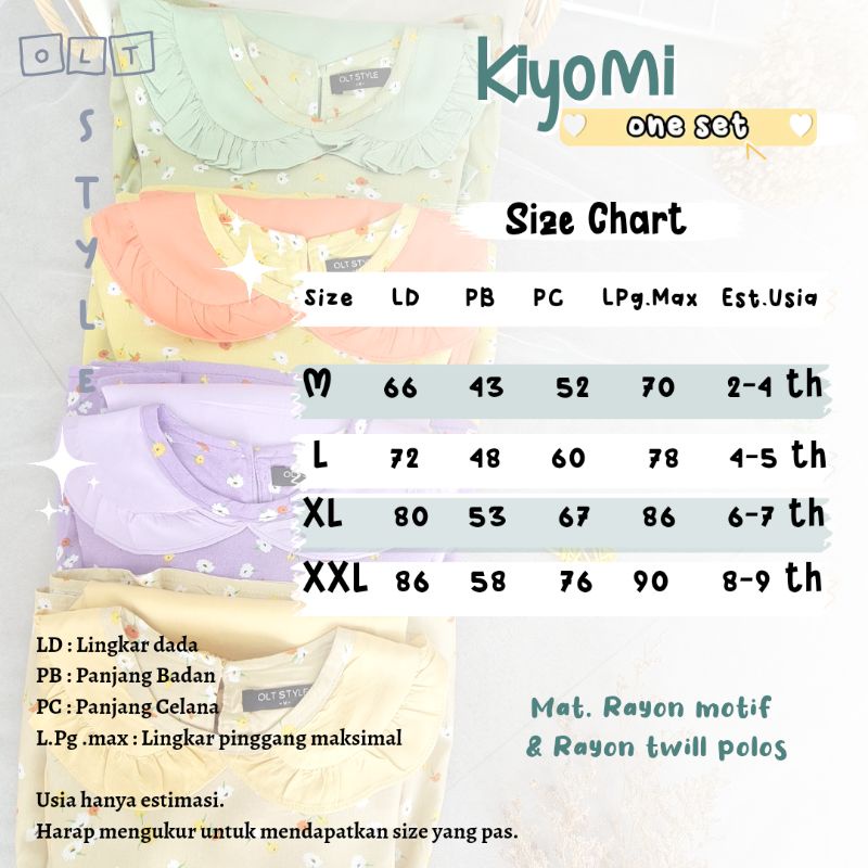 Ollet Oneset KIYOMI / Setelan anak perempuan/ setelan rayon anak