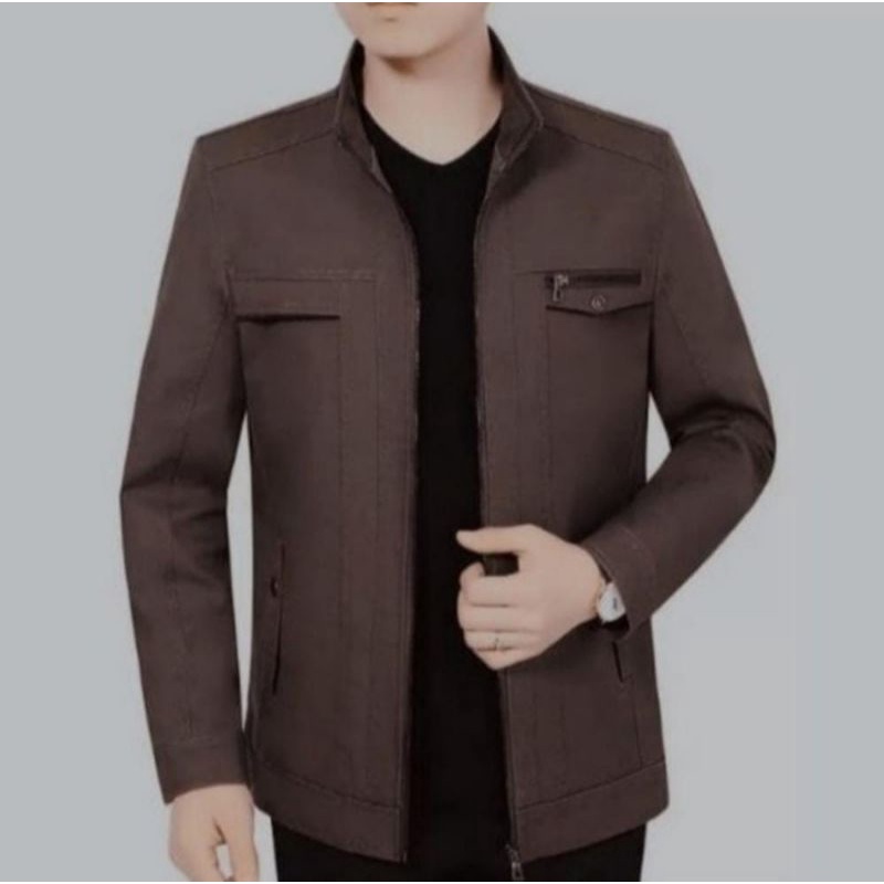 Blazer Formal Pria Semi Jas Kantor Kancing Satu Bahan Katun Drill Hitam Coklat Hijau Army
