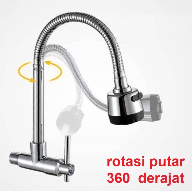 Kran Keran Air Angsa Fleksibel Wastafel Tembok Sink Minimalis Premium Stainless Kuningan Cuci Piring