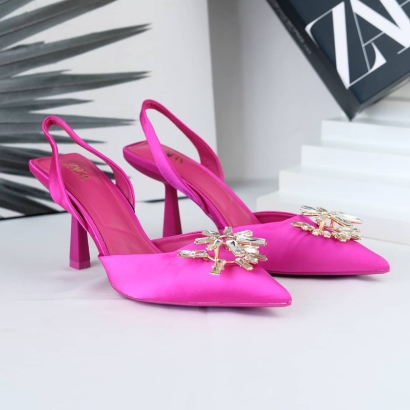 [7.7 Boombastis Sale⚡] - SEPATU WANITA SATIN SLING BACK HIGH HEELS ZS438 PREMIUM IMPORT