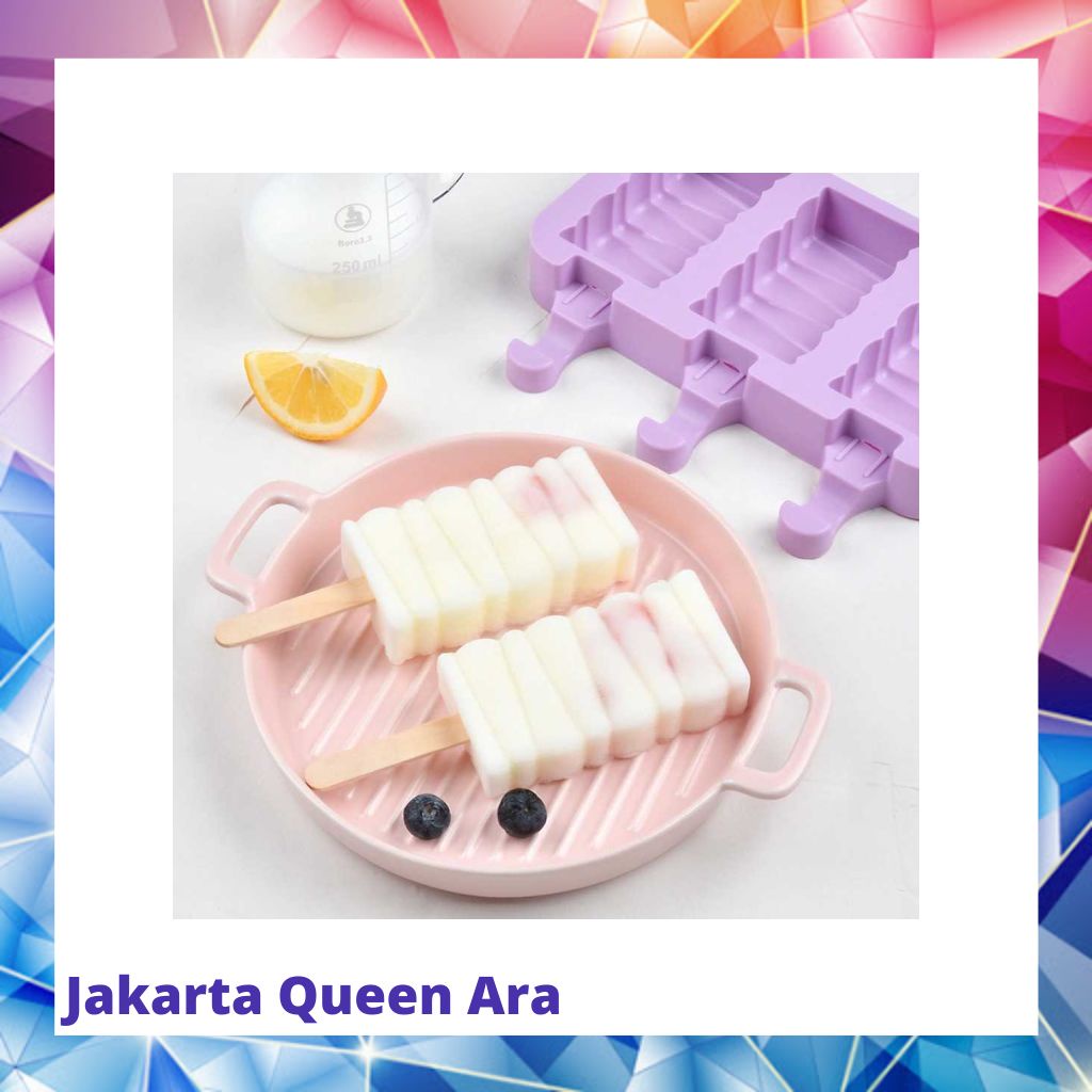 SJ Cetakan Es Krim 3 Hole Silicone with 50 Popsicle Sticks - JSC800