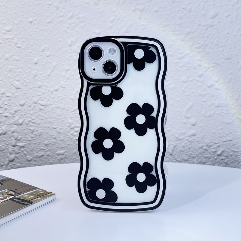 Black Flower Softcase Case HP Lucu for iphone XR 11 Pro Max 12 Pro Max 13 Pro Max 14 Pro Max