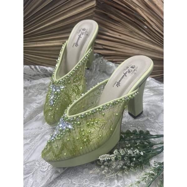 sepatu pesta wanita wedding alena hijaulime 10cm tahu