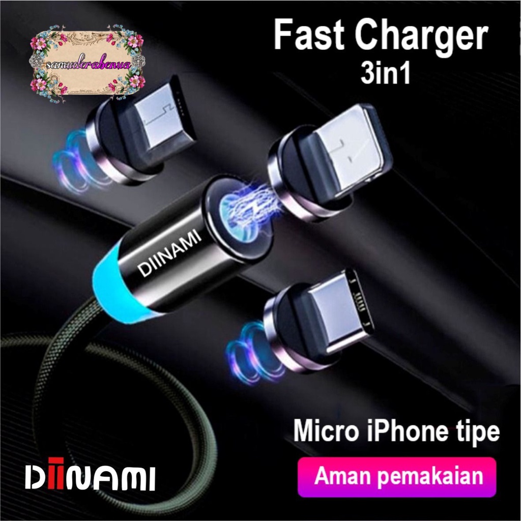 BM017 Kabel cable DIINAMI charger Cashan casan magnet magnetic 3in1 Micro iPhone tipe c fast charging 2.4A SB2816