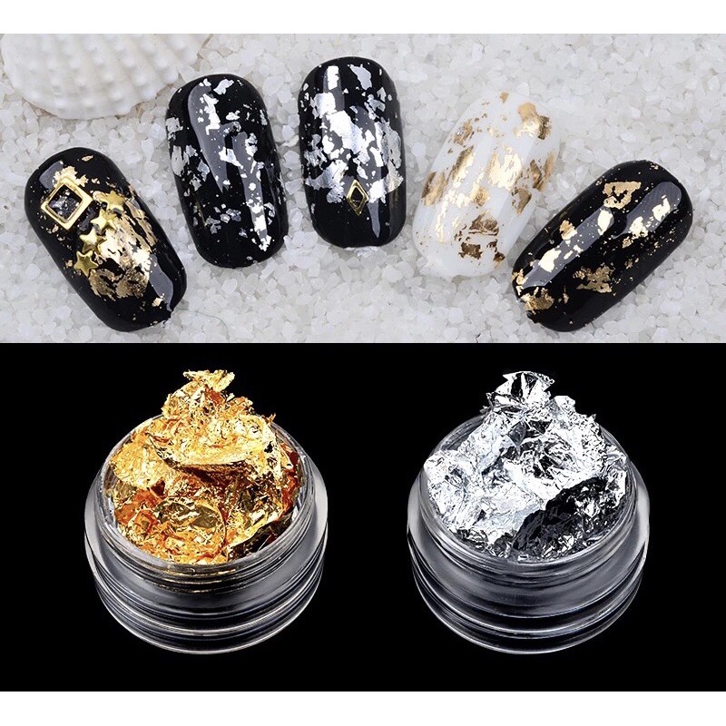 Nail Art Foil Paper gold dan silver Nail Decoration 3D