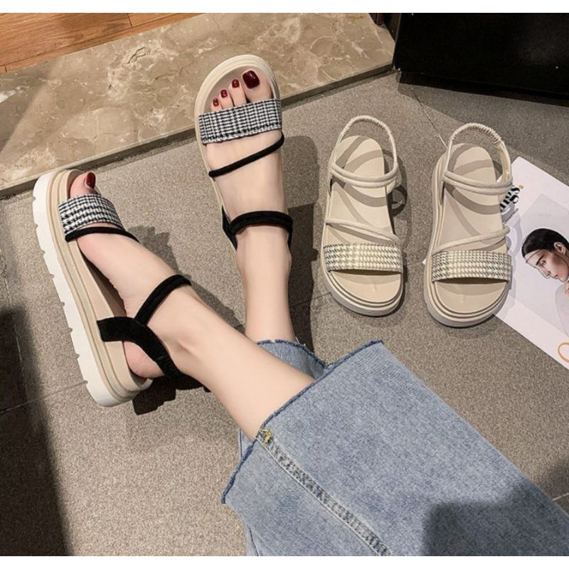 Sandal Wanita Flat Kasual Fashion Slip On shoes Import Premium Quality 9021 Sendal Wedges Kanvas Cewek Terbaru 238-1 Bisa Cod