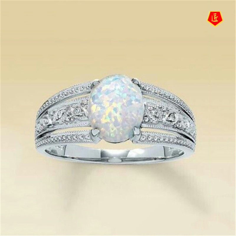 [Ready Stock]Women's Luxury Carved Diamond Opal Ring