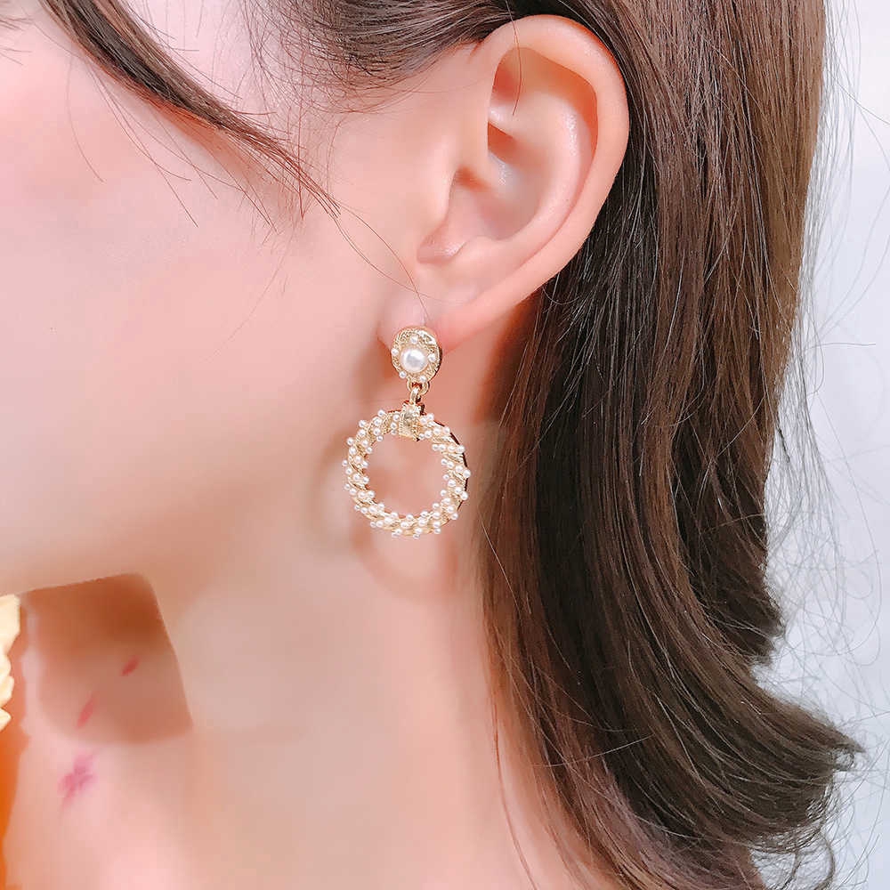 Korea Perak 925 Anting Mutiara Bulat Emas Hotel Deluna IU Anting