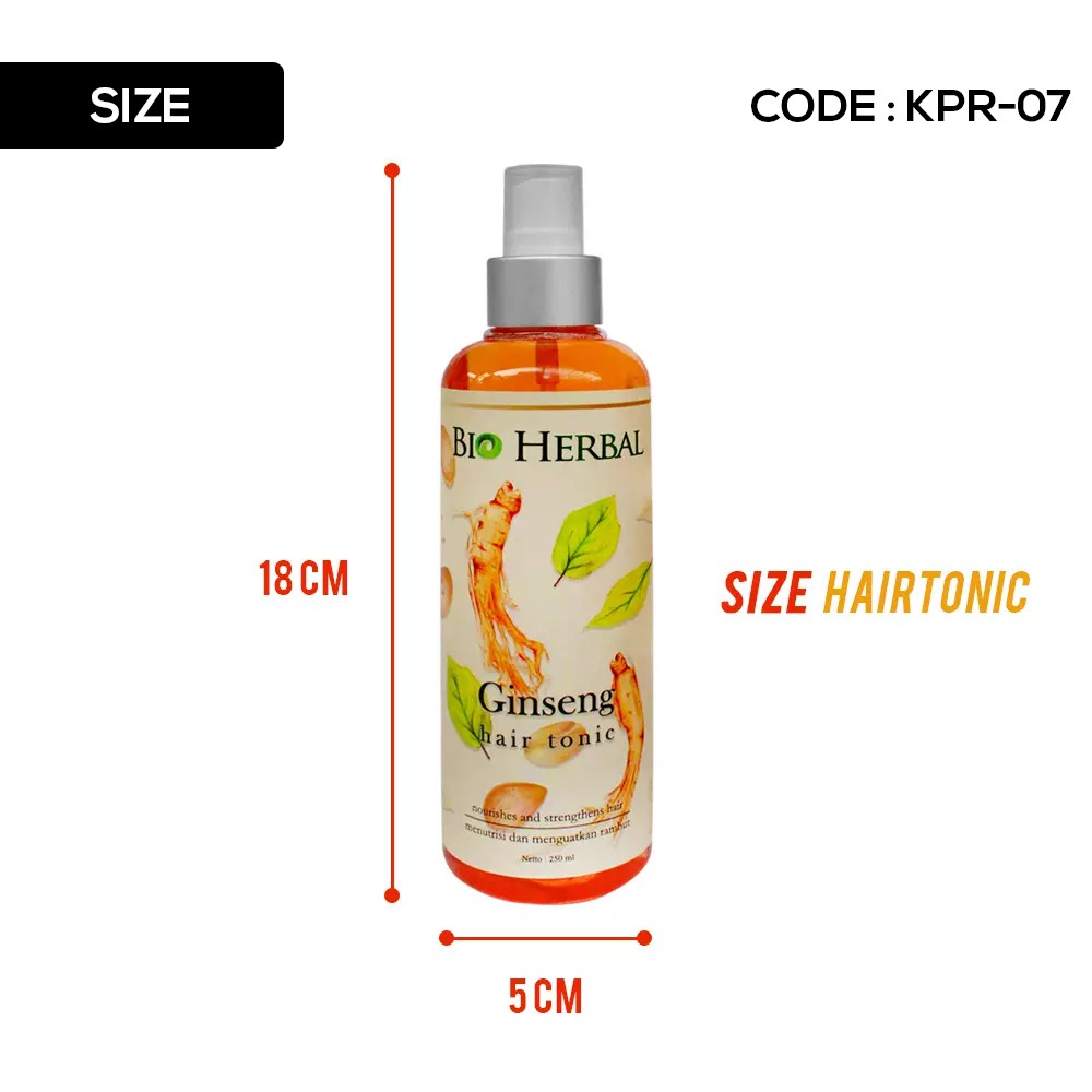 BIOHERBAL HAIR TONIC GINSENG 250 ML BPOM ORIGINAL (HAIR TONIC) KPR-07