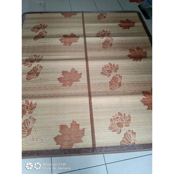 tikar bambu / tatami bambu / tikar rajut bambu / tikar anti air / tikar motif bunga / karpet tikar