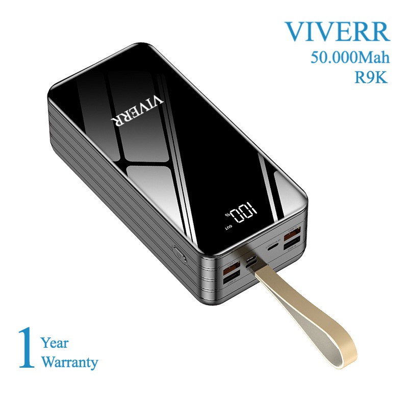 Powerbank VIVERR R9K Kapasitas 50.000 mAh With 4 Kabel charging original 100% garansi 1tahun.