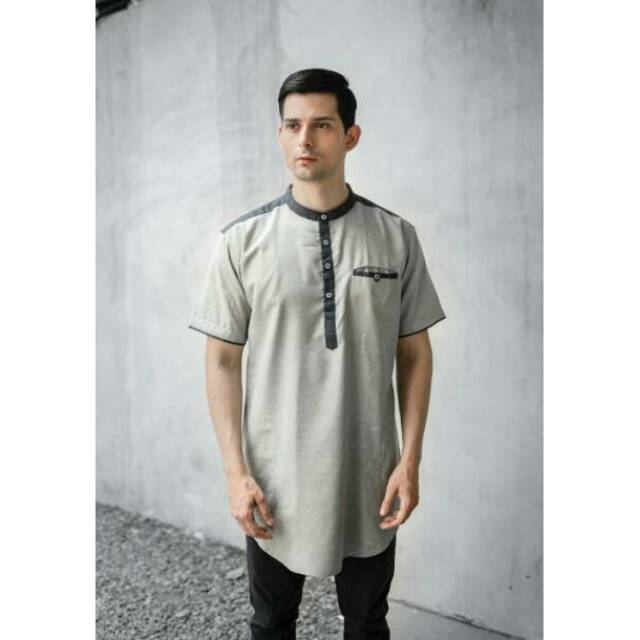 SIRAJ KURTA SOFT GREY BAJU KOKO AL-ACHWAN UNTUK LEBARAN PRIA