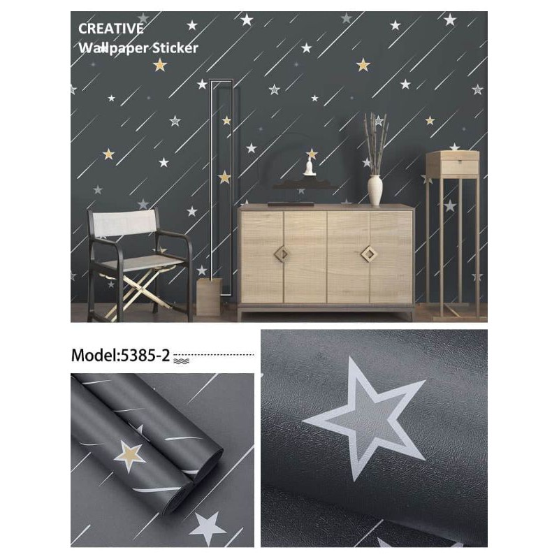 Wallpaper Sticker Dinding Murah Rumah Kamar Bagus minimalis motif gray tua bintang 45cmx10m
