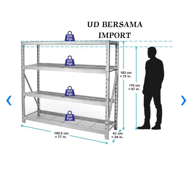 TACTIX Rak Besi Penyimpanan 4Tingkat/Rak Gudang 195x61x183Cm