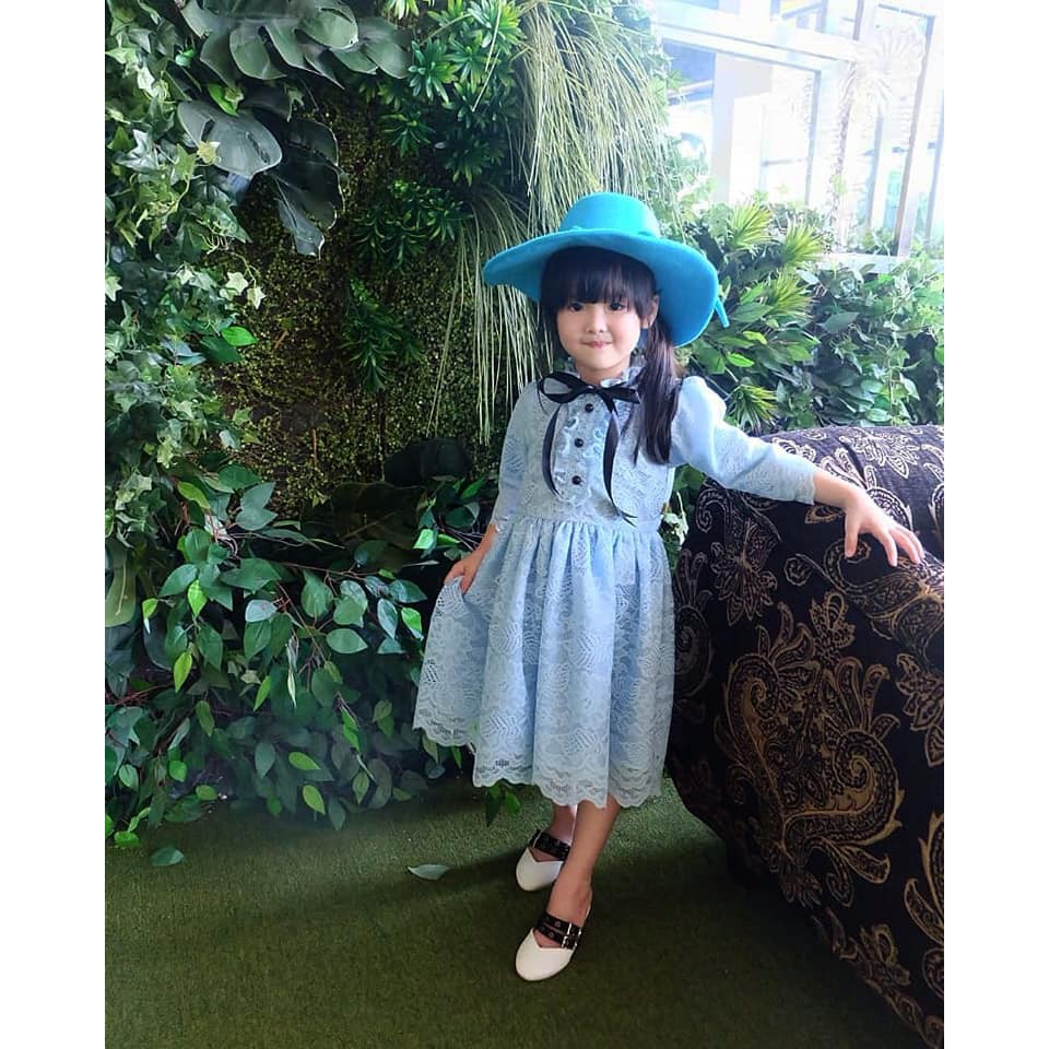 BAJUNIK DRESS MADAM MOREEN ANAK WARNA BIRU FORZEN USIA 8 - 9 TAHUN/ DRESS BROKAT ANAK / DRESS ANAK