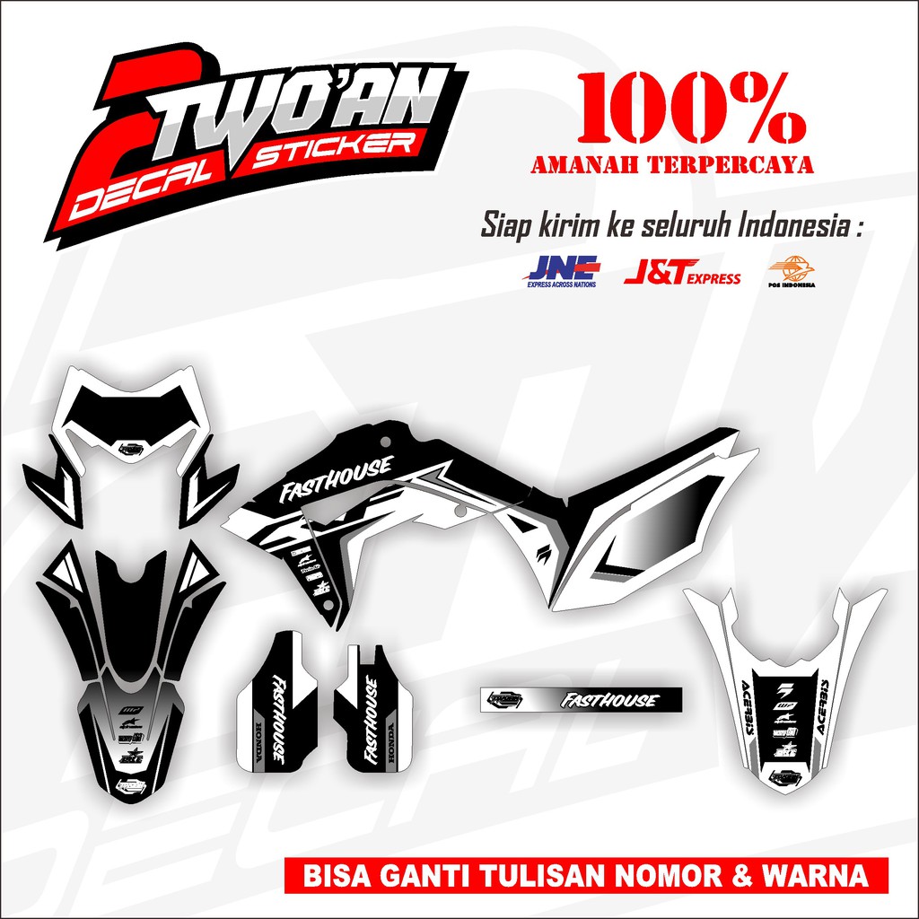 Decal Honda CRF 150l motif fasthouse hitam putih