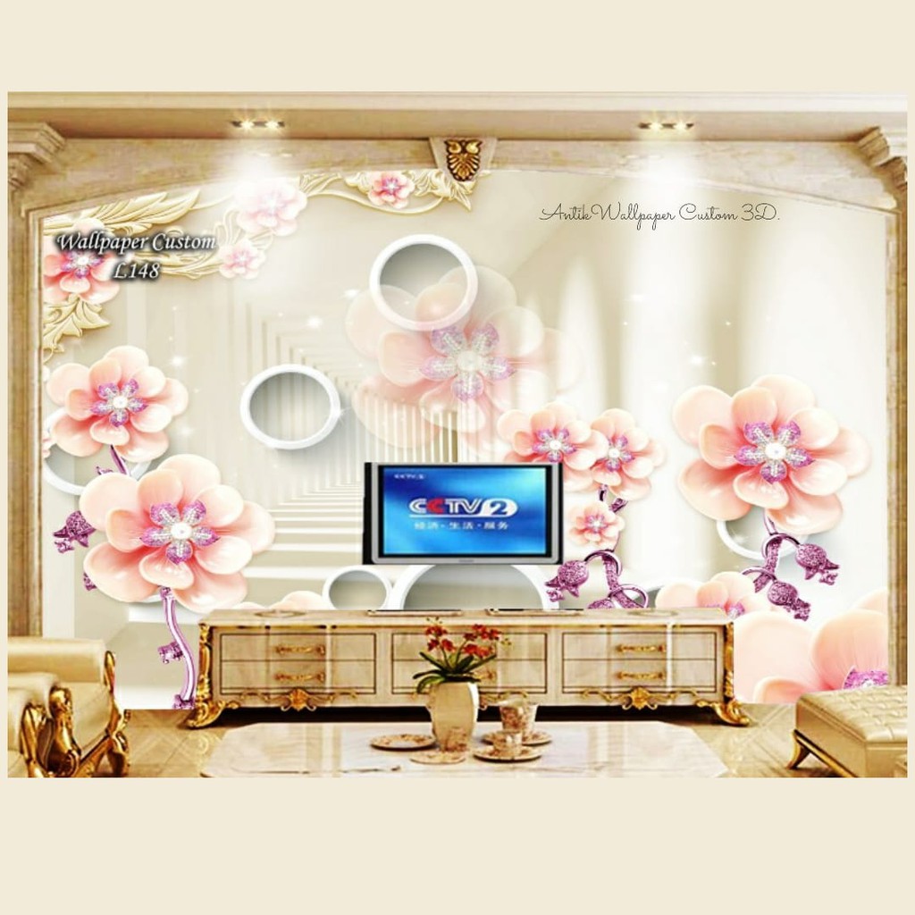 Wallpaper dinding custom 3D - wallpaper custom motif bunga