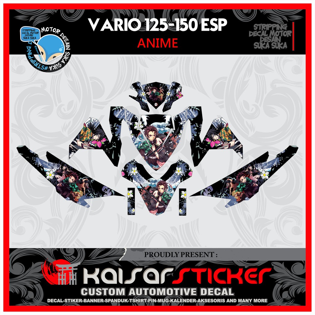 STICKER STRIPING MOTOR STICKER DECAL FULL BODY VARIO 150 ESP ANIME KONSEP HITAM