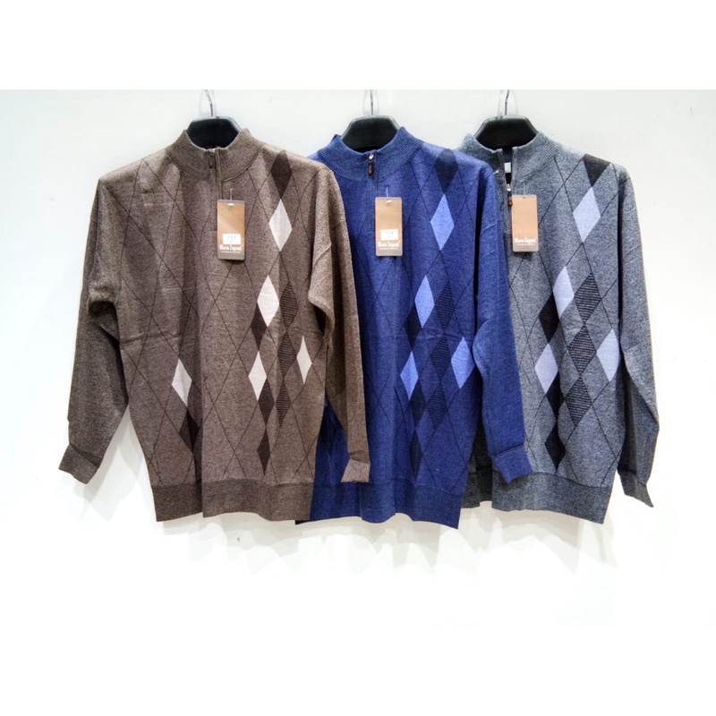 Mario Zegnoti - Sweater Rajut Bapak Resleting Separuh Krah Pria Import (#21A)