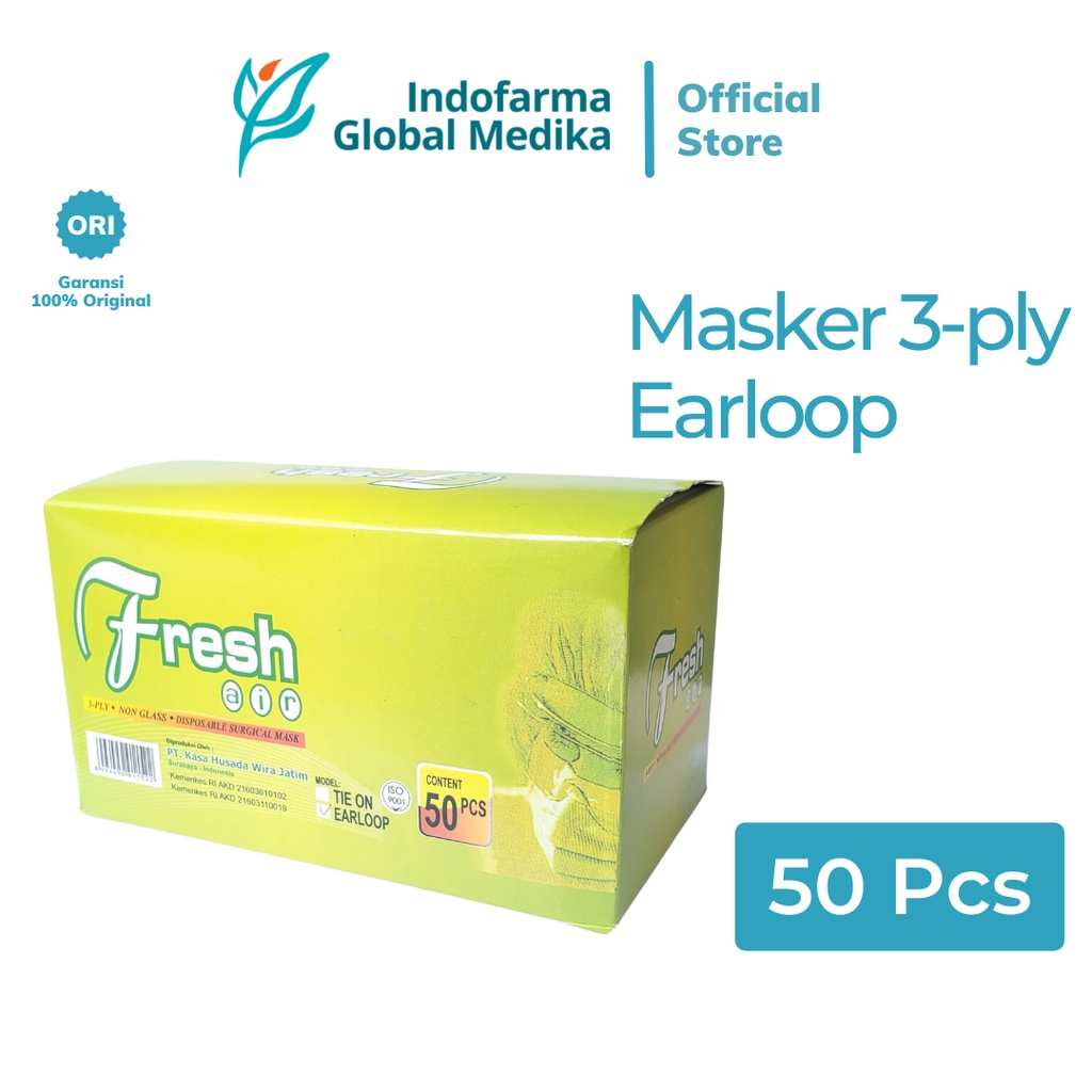 Kasa Husada Fresh Air Masker Earloop 3 ply Box @ 50 pcs / Masker Medis