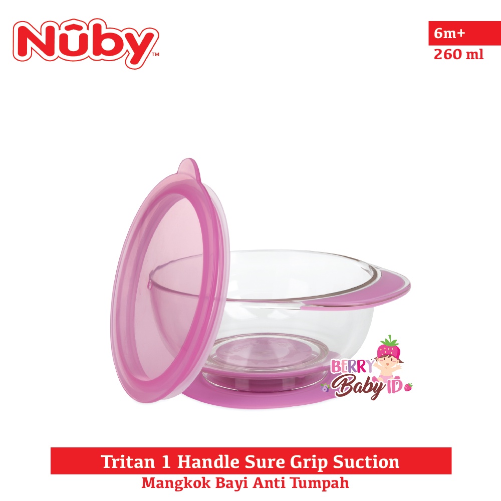 Nuby Tritan Sure Grip Suction Bowl One Handle Mangkok Makan Bayi 6m+ Berry Mart