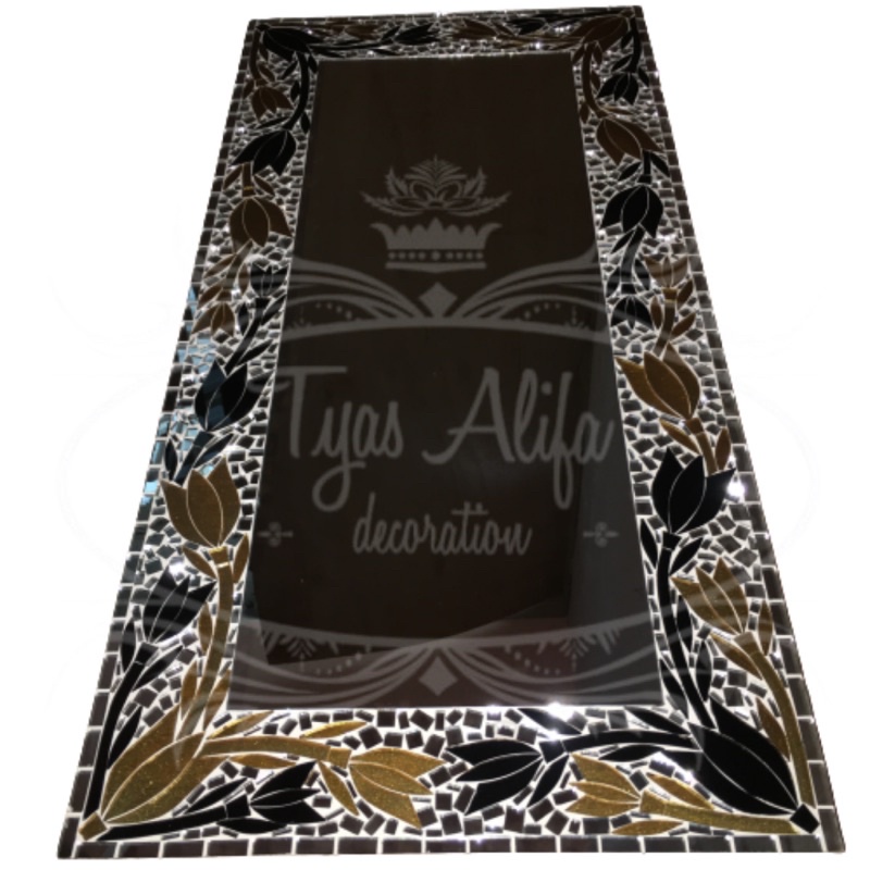 CERMIN MOZAIK DESIGN TULIP HITAM GOLD