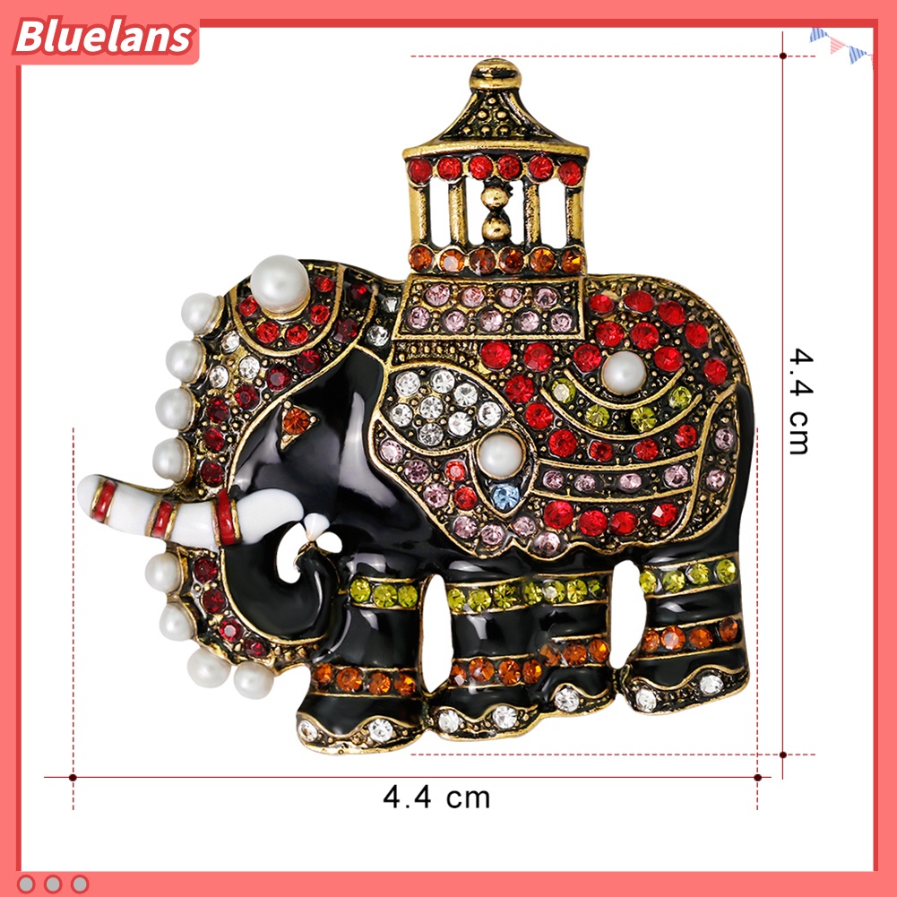 Bluelans Bros Pin Bentuk Gajah Thailand Retro Hias Mutiara Berlian Imitasi Warna-Warni Untuk Wanita