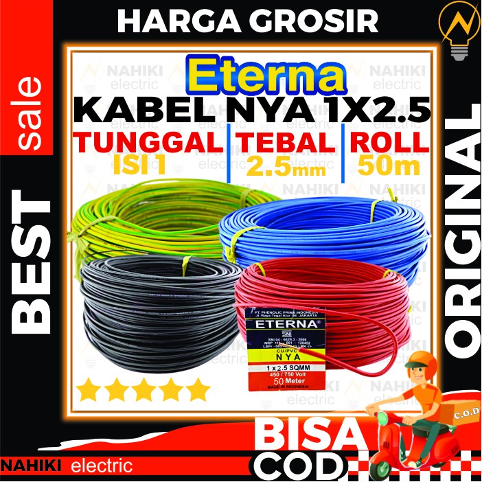 (COD) ETERNA KABEL LISTRIK TUNGAL TEMBAGA SATU KAWAT 1 ROLL NYA 1X2.5 50m GROSIR ORIGINAL MURAH