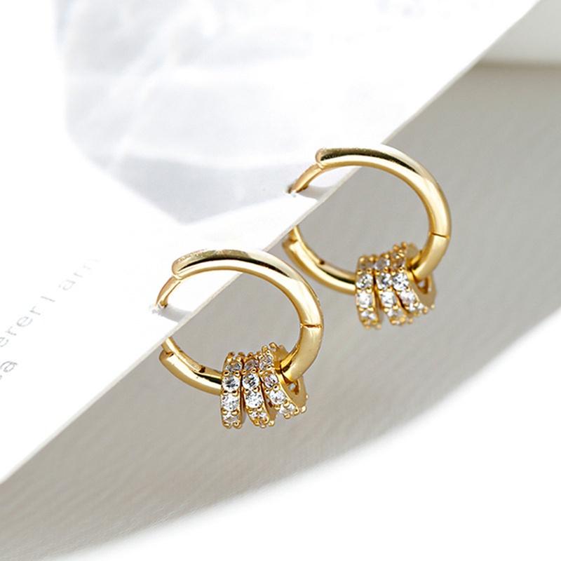 Fancyqube Anting Hoop Sterling Silver 925 Bentuk Bulat Hias Zircon Untuk Wanita