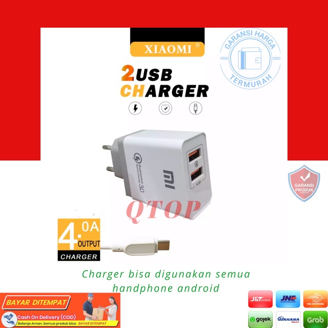 Charger casan 2usb 4A Samsung, Xiaomi, Oppo, Vivo 2 usb  4.0A Charger Casan Oppo [QTOP.ID]