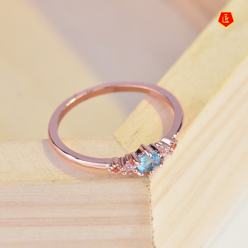 [Ready Stock]18K Gold Inlaid Aquamarine Ring Simple Fashion