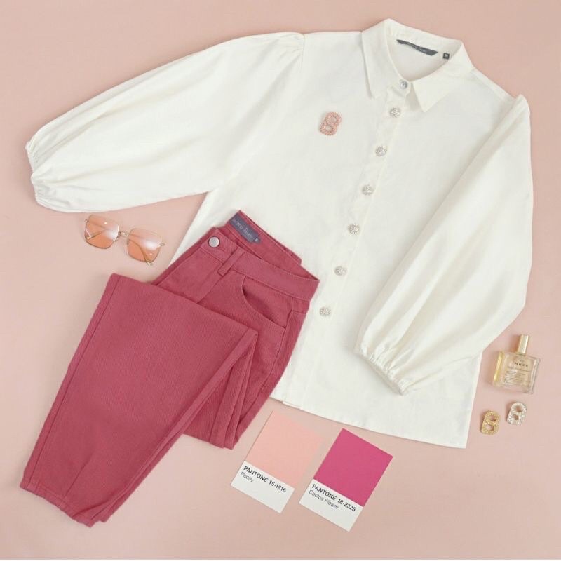 White Clara Button Shirt Benang Jarum Buttonscarves