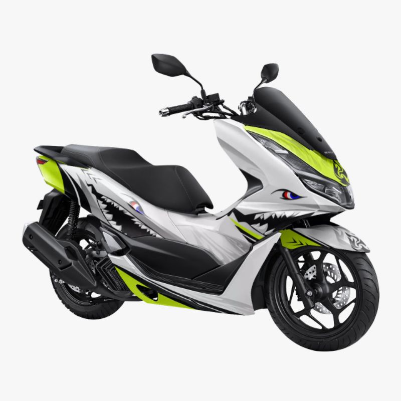sticker decal full body Honda PCX 160 motip shark putih hijau
