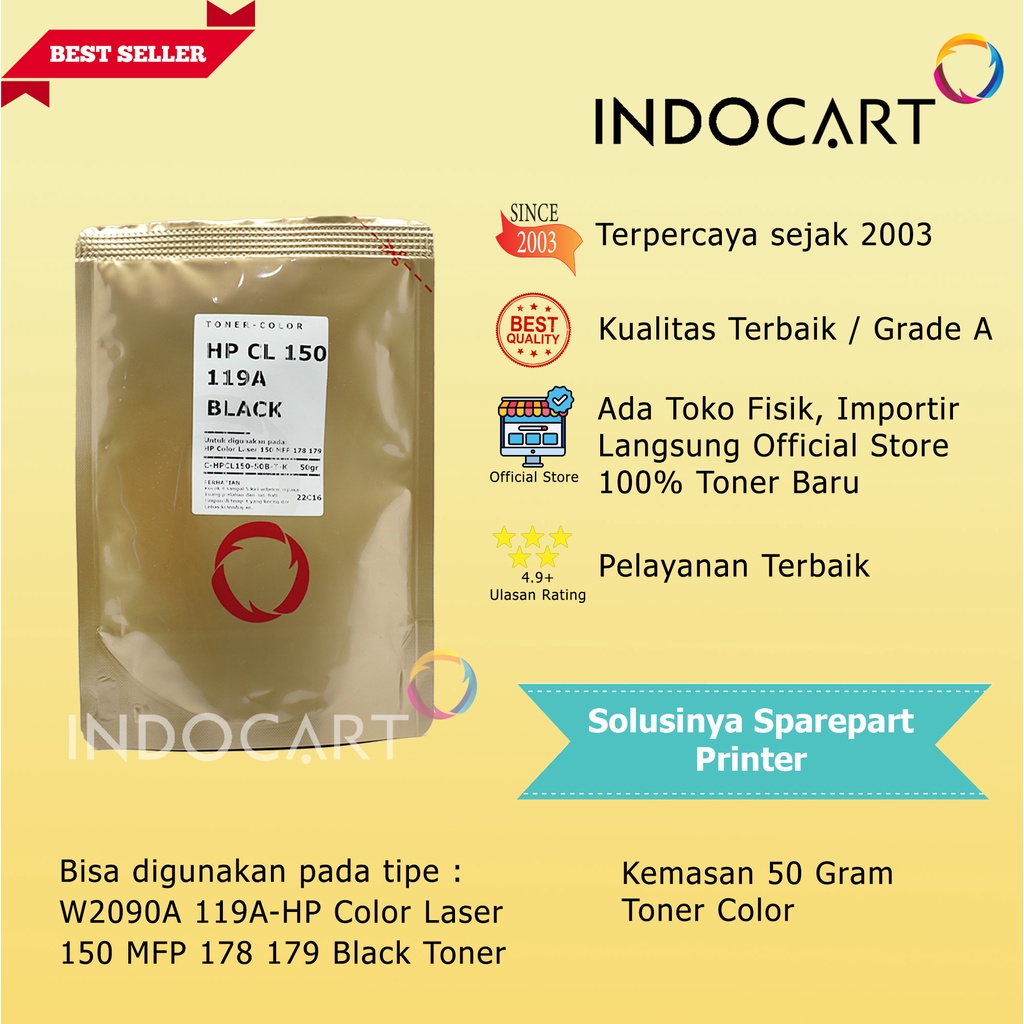 Serbuk Toner Warna Jepang-HP 119A Color Laser 150 MFP 178 179-50gr-Black