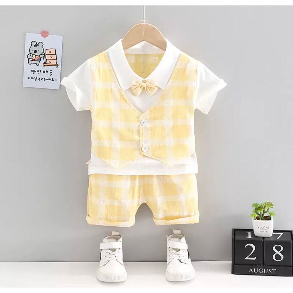 BARU! LIK026 - 4in1 Tuxedo Vest Anak Bayi Dasi Baju Pergi Jalan Casual Formal Lucu