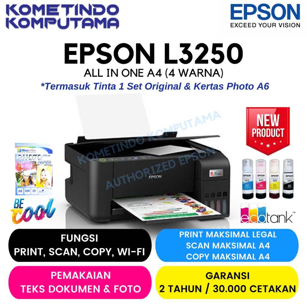 Printer Epson L3250 / Ink Tank / WIFI PRINT SCAN COPY / GANTI L3150