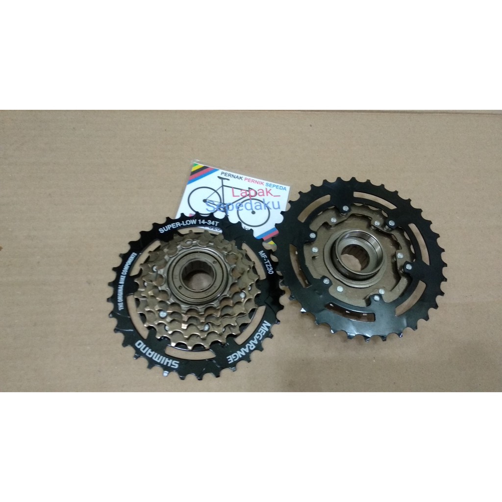 Sprocket Freewheel Shimano Megarange 6 Speed 14-34T Model Drat Gear Tumpuk