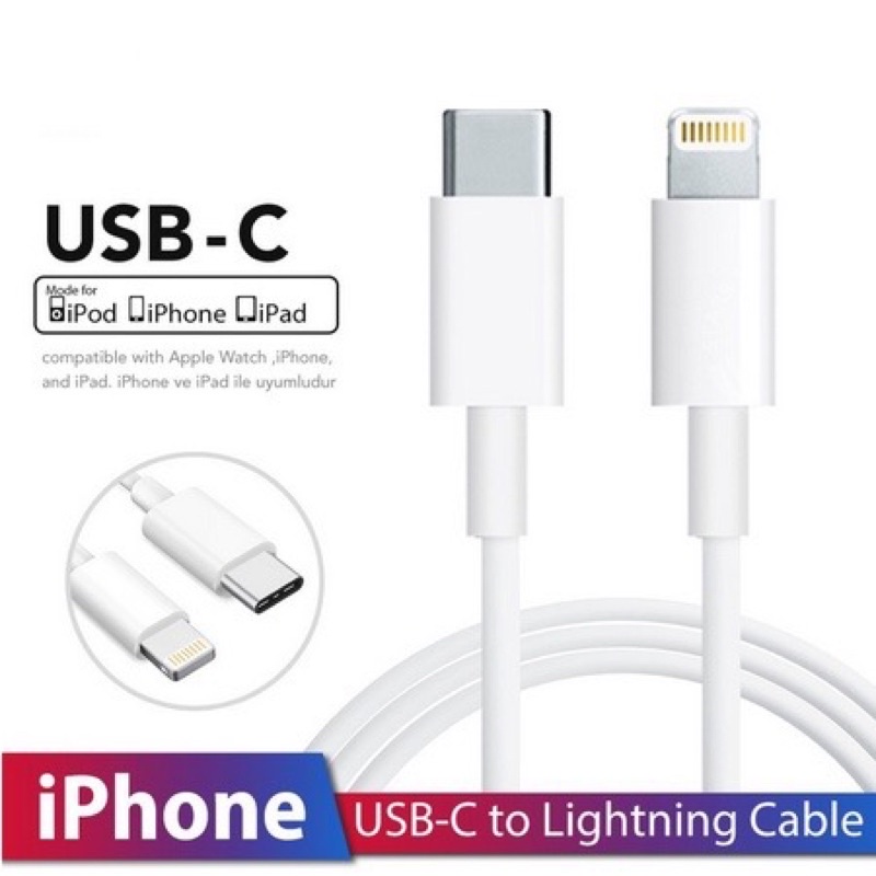 USB-C To Lightning Cable Panjang 1 Meter - 2 Meter High Quality (Kabel Fast Charging)