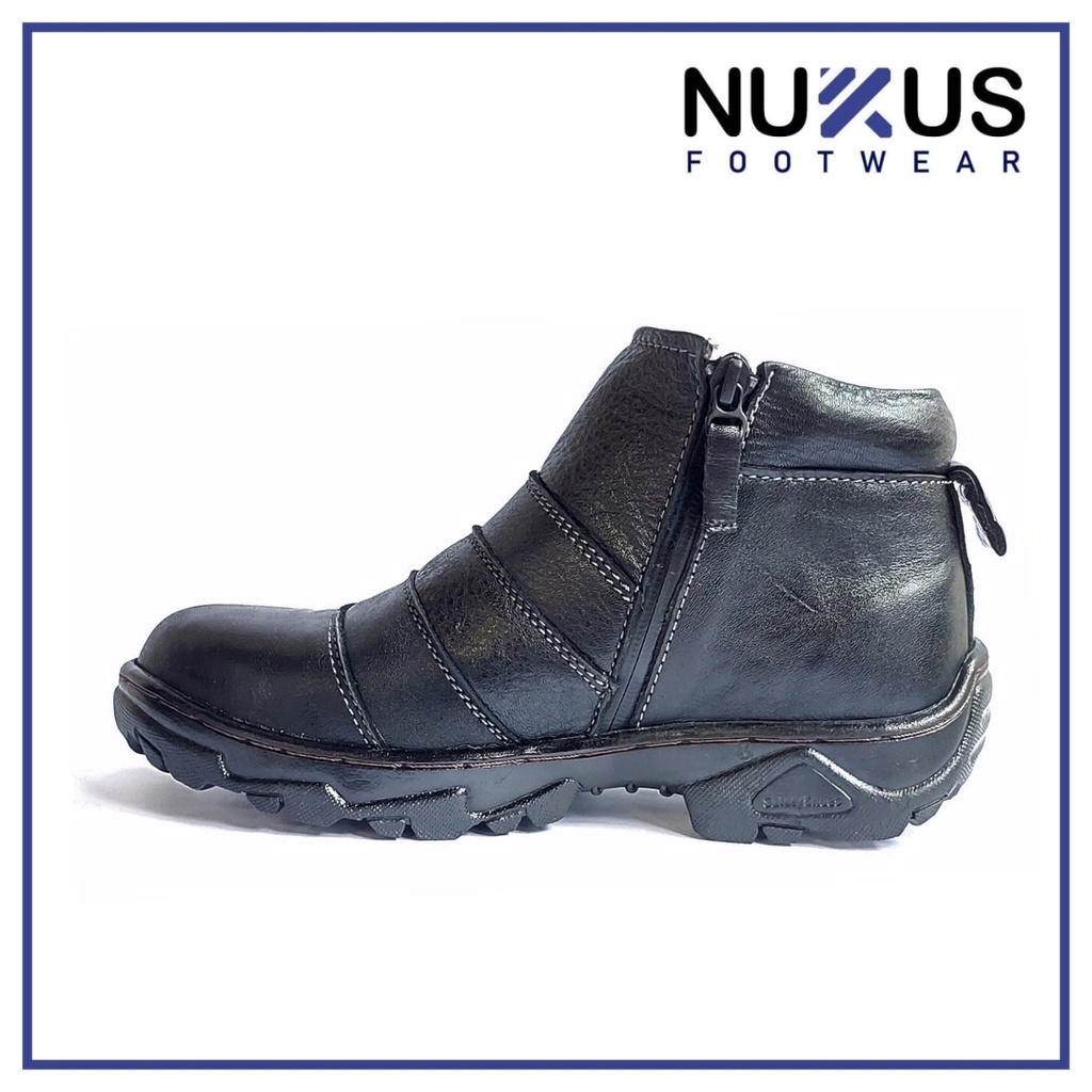 Nukus Sepatu Safety Hiking Resleting Boots Kulit Sapi Asli Hitam - BRS