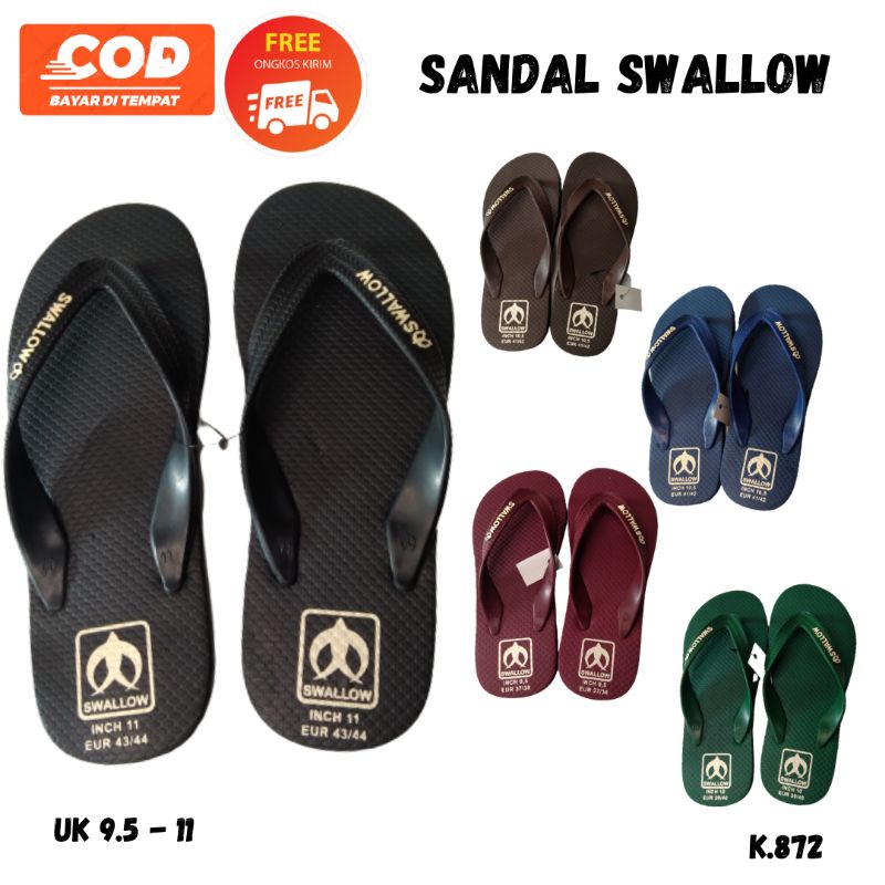 Swallow Legian Sandal Hitam Jepit Karet Pria Wanita 9.5 - 11 / Sandal Jepit Swallow Legian Sendal Sw