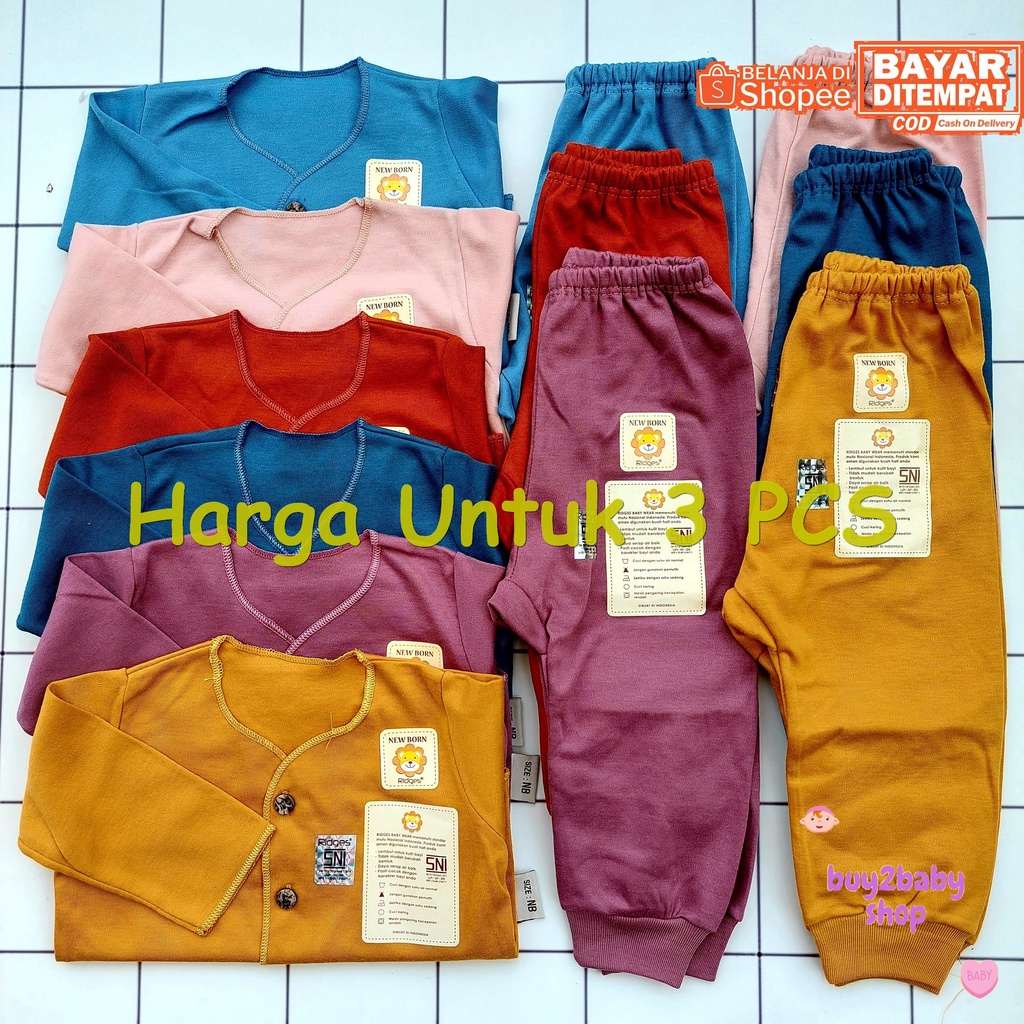 Ridges Little Q baju bayi setelan piyama panjang World Color Series 0-3 Bulan 3 PCS