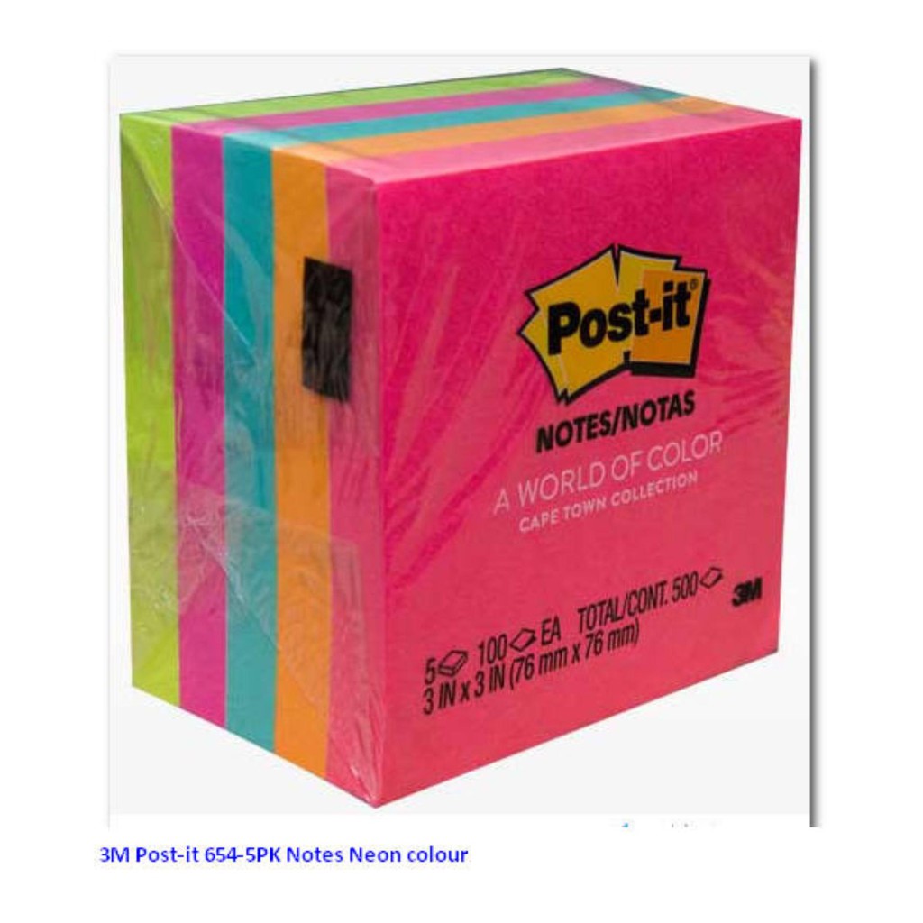 

Post it / Stick Note Warna - warni 654 merk 3M ( Isi 5 pad )