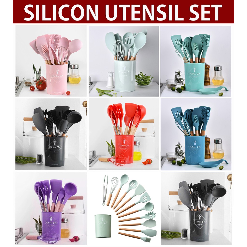 Silicone Utensil Set 12pcs Peralatan Spatula Silikon Sutil Kitchen Set